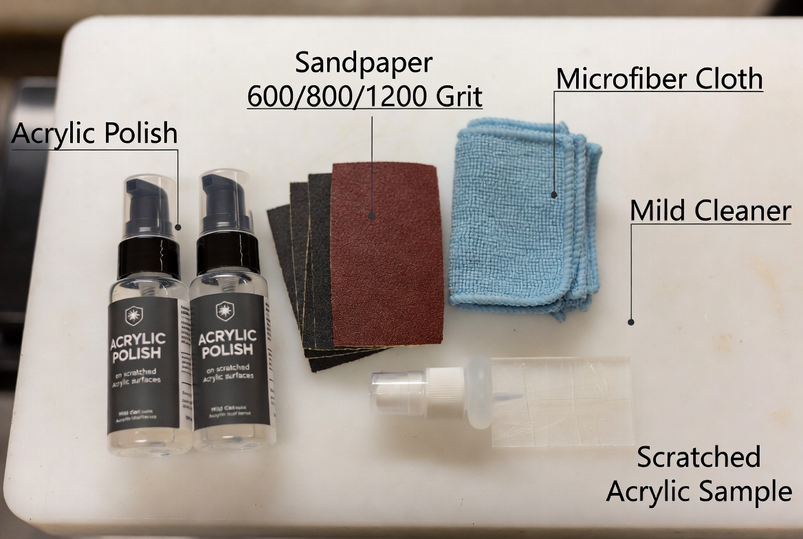 Kit de herramientas de eliminaci&oacute;n de rayones acr&iacute;licos Flat Lay