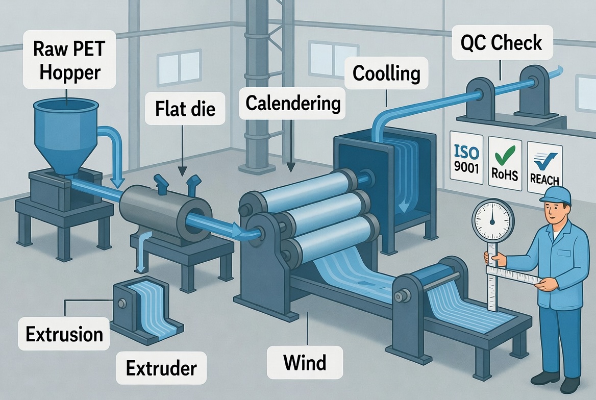L&iacute;nea de control de calidad y extrusi&oacute;n de l&aacute;minas de PET