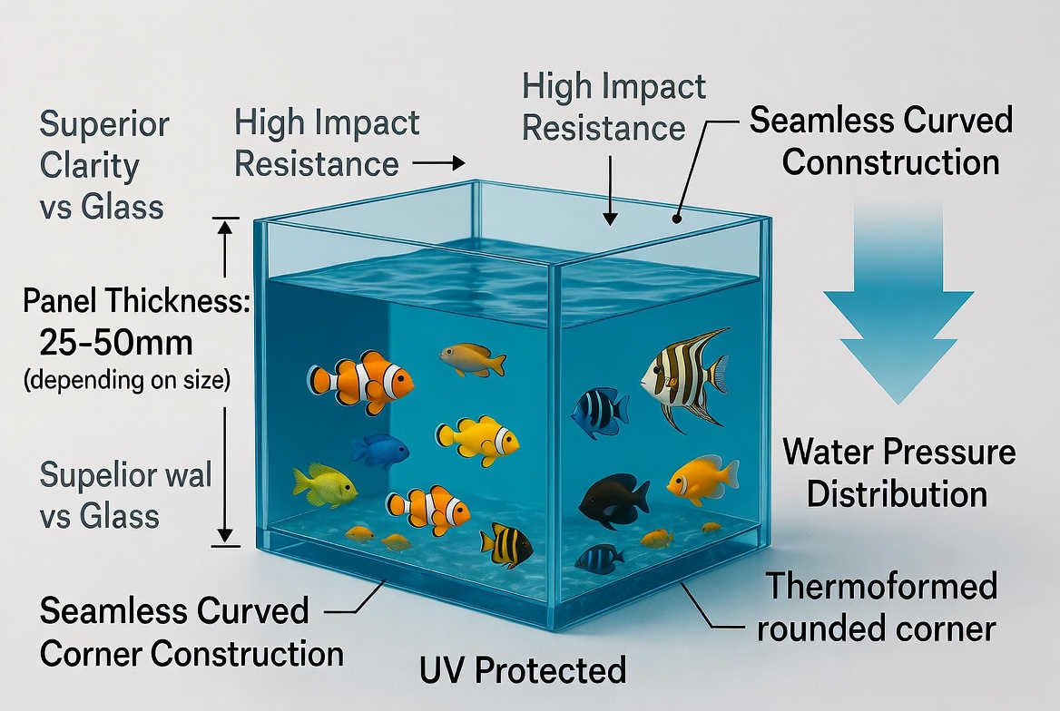 Diagrama t&eacute;cnico del acuario de l&aacute;minas acr&iacute;licas 